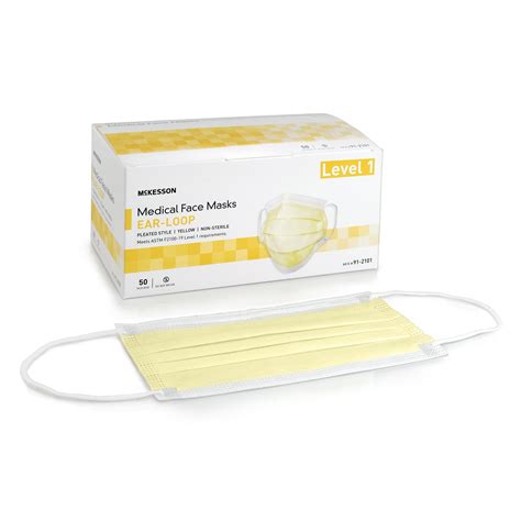 McKesson Disposable Face Masks, 3-Ply Elastic Ear Loops - Yellow ...