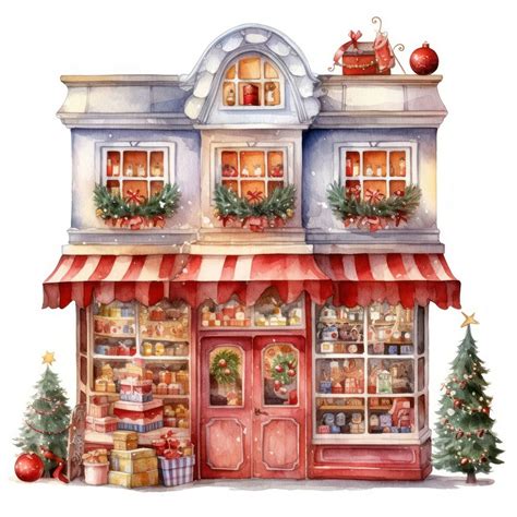 Christmas toy shop confectionery architecture | Free Photo Illustration - rawpixel