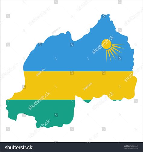 High Resolution Rwanda Map With Country Flag. Flag Of The Rwanda Overlaid On Detailed Outline ...