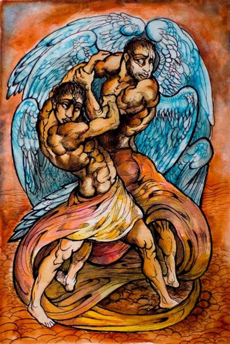 Jacob wrestles with God art print by JCStilesArt on Etsy