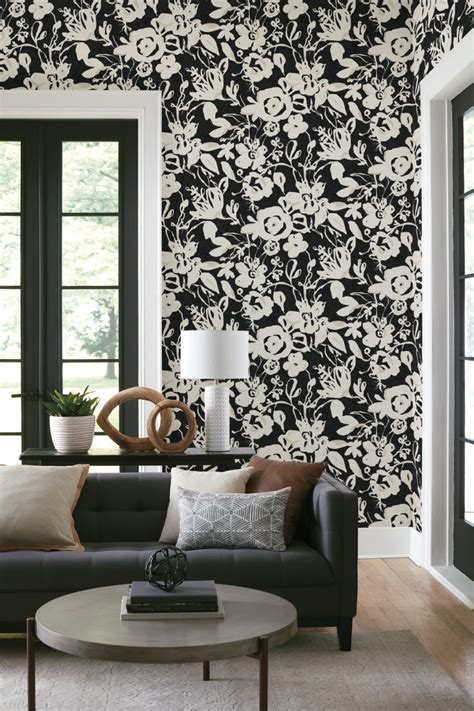 Black Brushstroke Floral Wallpaper - The Wallpaper Guy