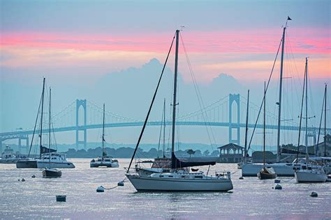 Pell Bridge Newport Harbor Newport RI Rhode Island Purple Sunset Photograph by Toby McGuire ...