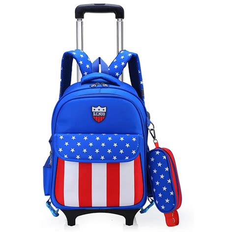 Children Wheeled School Bag for Boys Girls Kids Trolley Backpack Waterproof Book Bags with 2 ...