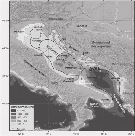 Map showing the Adriatic Sea and locations from which sediment cores... | Download Scientific ...