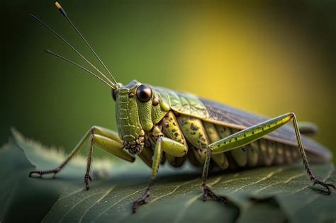 Premium Photo | A stunning photograph of a green grasshopper resting on a leaf with vibrant ...