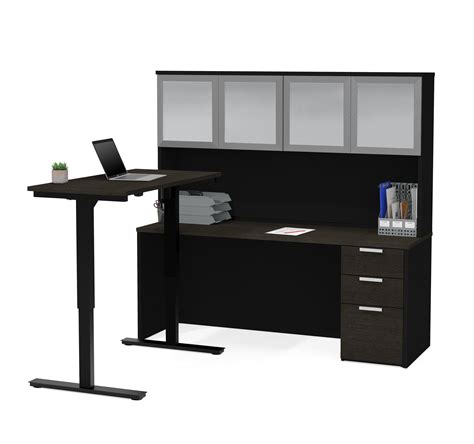 Modern L-shaped Desk & Hutch with Glass Doors, with Height Adjustable – ComputerDesk.com