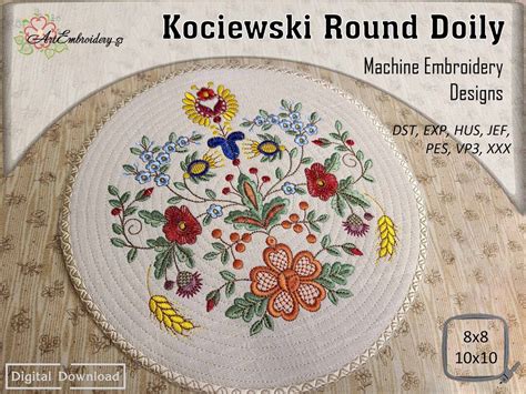 Kociewski Round Doily Machine Embroidery in the Hoop ITH Home Décor Project Designs for Hoop 8x8 ...