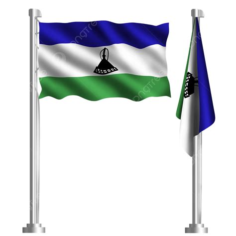 Lesotho Flag PNG Transparent, Waving Flag Of The Kingdom Of Lesotho In Traditional Black Basotho ...