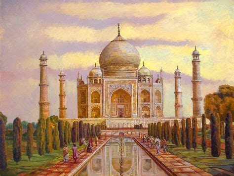 Taj Mahal, monuments, India, Uttar Pradesh, oil painting, architecture, beautiful, mausoleum ...