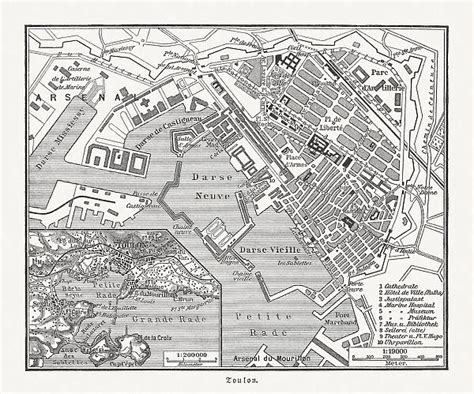 Framed Print of Historical map of Toulon, France, wood engraving (Print #19860041