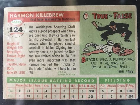 1955 Topps Harmon Killebrew Rookie Card