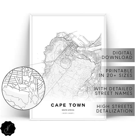 NP896 Cape Town Map Print South Africa Map Art Poster Printable city street road map City map ...