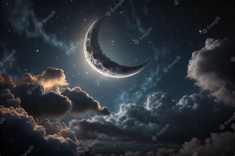 Premium Photo | Night sky with crescent moon over the clouds