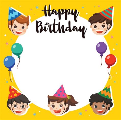 Premium Vector | Happy Birthday. Beautiful Kids greeting funny Character & Birthday Party ...