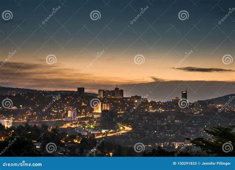 Kigali City Centre Skyline and Surrounding Areas Lit Up at Dusk. Rwanda Stock Image - Image of ...