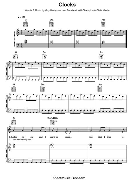 Coldplay Clocks Sheet Music Notes, Chords Download Printable Piano ...