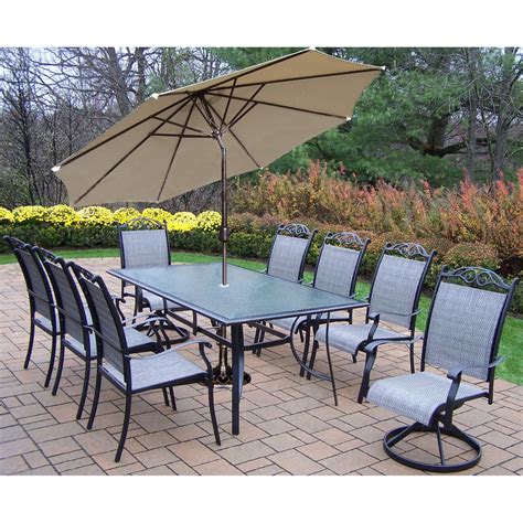 Oakland Living Cascade Aluminum 14 Piece Rectangular Patio Dining Set with Umbrella - Walmart ...