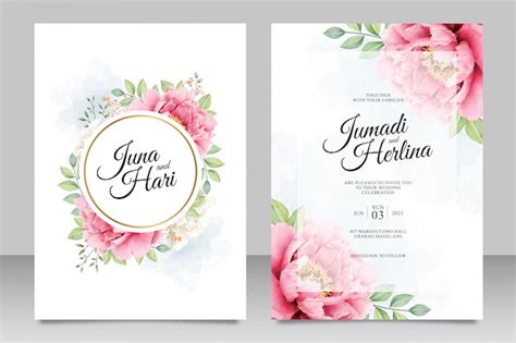 Premium Vector | Beautiful watercolor peonies wedding invitation