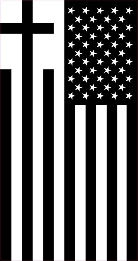 StickerTalk Black and White Cross American Flag Vinyl Sticker, 2.7 inches by 5 inches