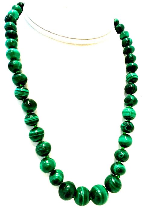 20th Century Polished Malachite Round Bead Necklace at 1stDibs