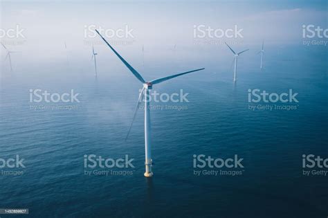 Wind Turbine Aerial View Of Wind Turbines Or Windmills Farm Field In Blue Sea In Finland Stock ...