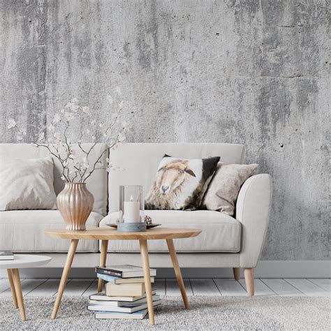 Grey Concrete Wallpaper, Living Room Wallpaper, Temporary Wallpaper ...