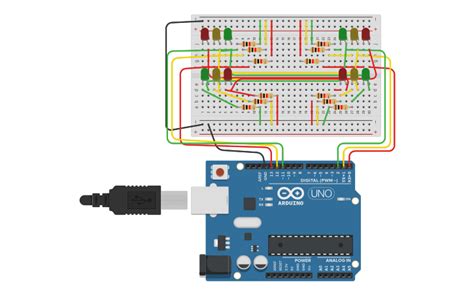 Circuit design 4-Way Traffic Light System | Tinkercad