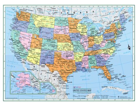 USA United States Wall Map Color Poster 32"x24" - LARGE PRINT Rolled Paper | eBay