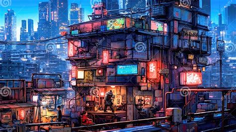 Lovely Anime Cyberpunk City Painting, Digital Painting, Night ...