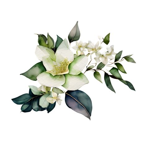 White Jasmine Watercolor Dreamy Bouquet, Watercolor Splash, Ethereal ...