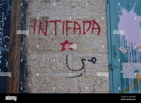 Intifada graffiti in Aida Refugee Camp in Bethlehem West Bank Stock ...