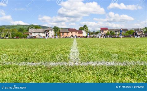 Football Field With Focus On The Sideline, Background With Copy Space ...