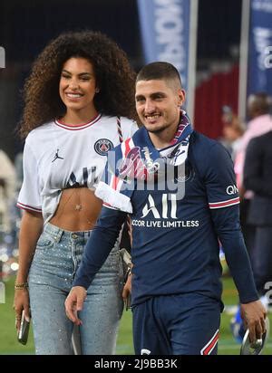 Marco Verratti of PSG and his wife Jessica Aidi following the Ligue 1 Trophy Ceremony following ...