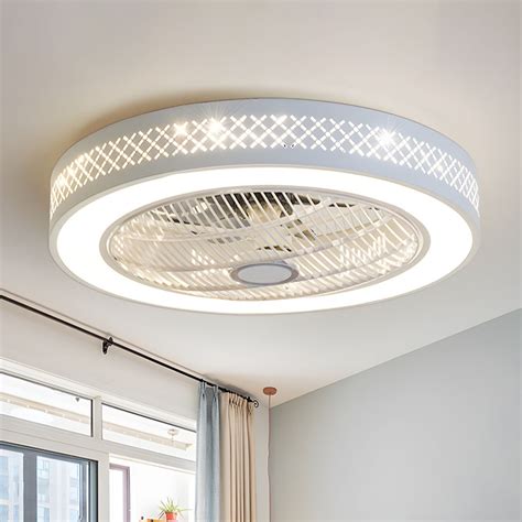 Circular Metallic LED Semi Flush Mount Modernist Bedroom Ceiling Fan ...