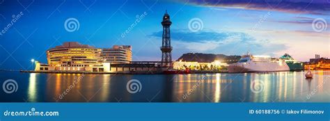 Evening Panorama of Port Vell in Sunset Stock Photo - Image of panorama, ship: 60188756