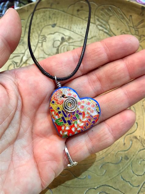 Heart Necklace, Polymer Clay Necklace, Artisan Pendant, Handmade ...