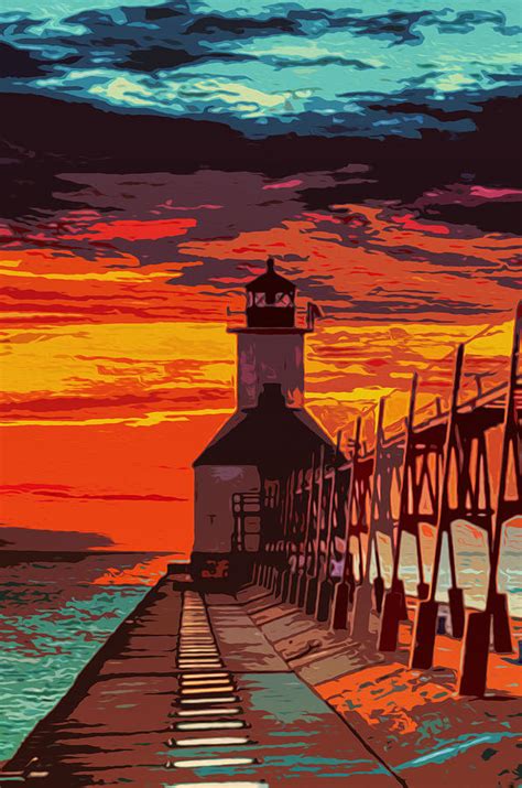 Michigan - St Joseph lighthouse Painting by AM FineArtPrints - Pixels