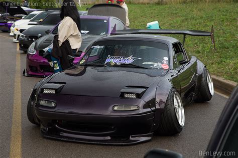 Purple Mazda Miata with wild camber - BenLevy.com