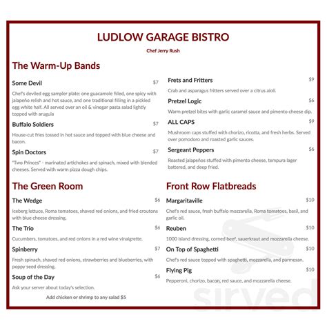 The Ludlow Garage menu in Cincinnati, Ohio, USA