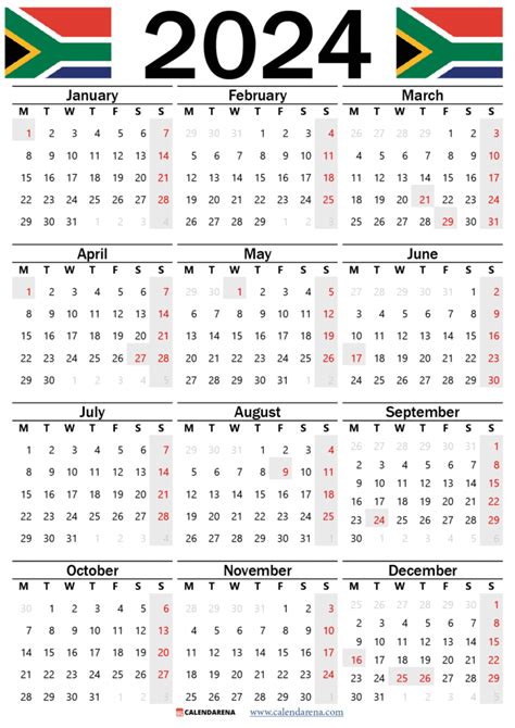 Free Printable Calendar 2024 South Africa With Public Holidays - Printable Online