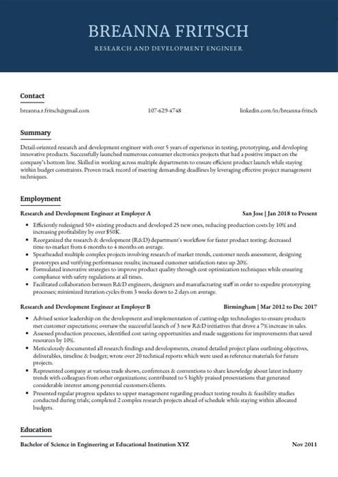 Research and Development Engineer Resume (CV) Example and Writing Guide