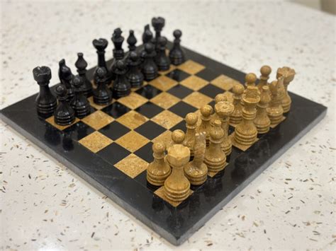 Marble Chess Set Black Golden - British Marble