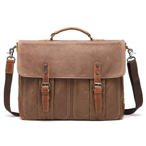 Dark Brown Leather Heavy Duty Canvas Messenger Bag