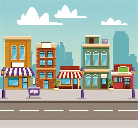 Premium Vector | Town buildings cartoon