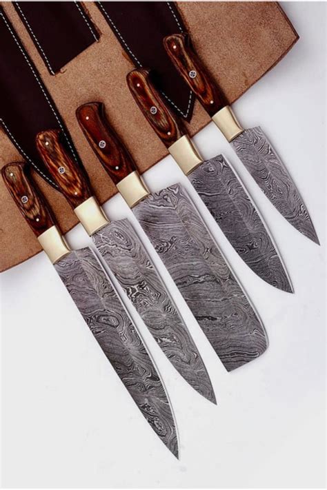 Chef knives set made of Damascus steel are purely handmade design for cooking and photography ...