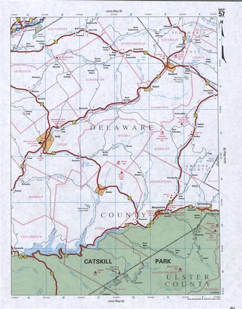 Map of Delaware County, New York state. Detailed image map of Delaware