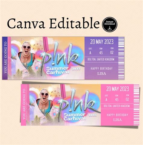 Surprise Pink Concert Tickets. Summer Carnival Tour 2023 /2024 Ticket Stub. Keepsake or Ticket ...