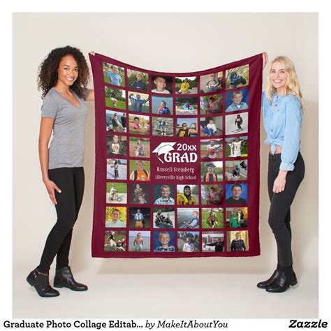 Graduate Photo Collage Editable Maroon Personalize Fleece Blanket | Zazzle | Photo collage ...