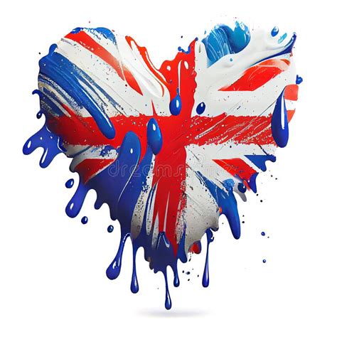 Heart Shaped Oil Paint Splash in Colors of United Kingdom Flag on White Background Stock ...