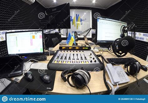 Radio Studio with Equipment Set for Broadcasting. Radio Marathon To Radio Day. Kyiv, Ukraine ...